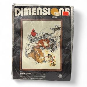 VTG 80s Crewel Winter Friends 1175 Dimensions Embroidery Kit New Bunny Cardinal